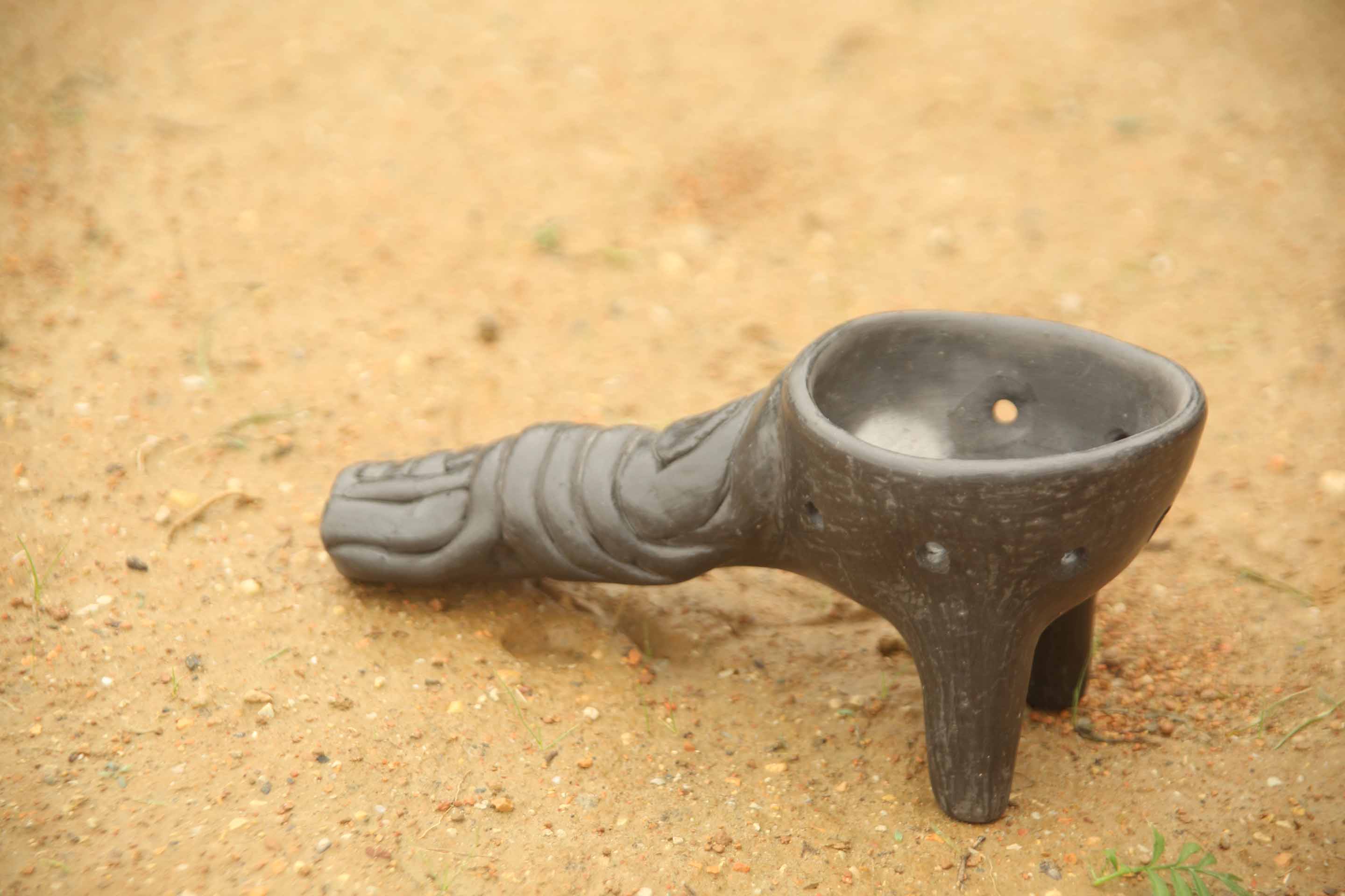 Black clay incense burner hand carved original geometric design ...