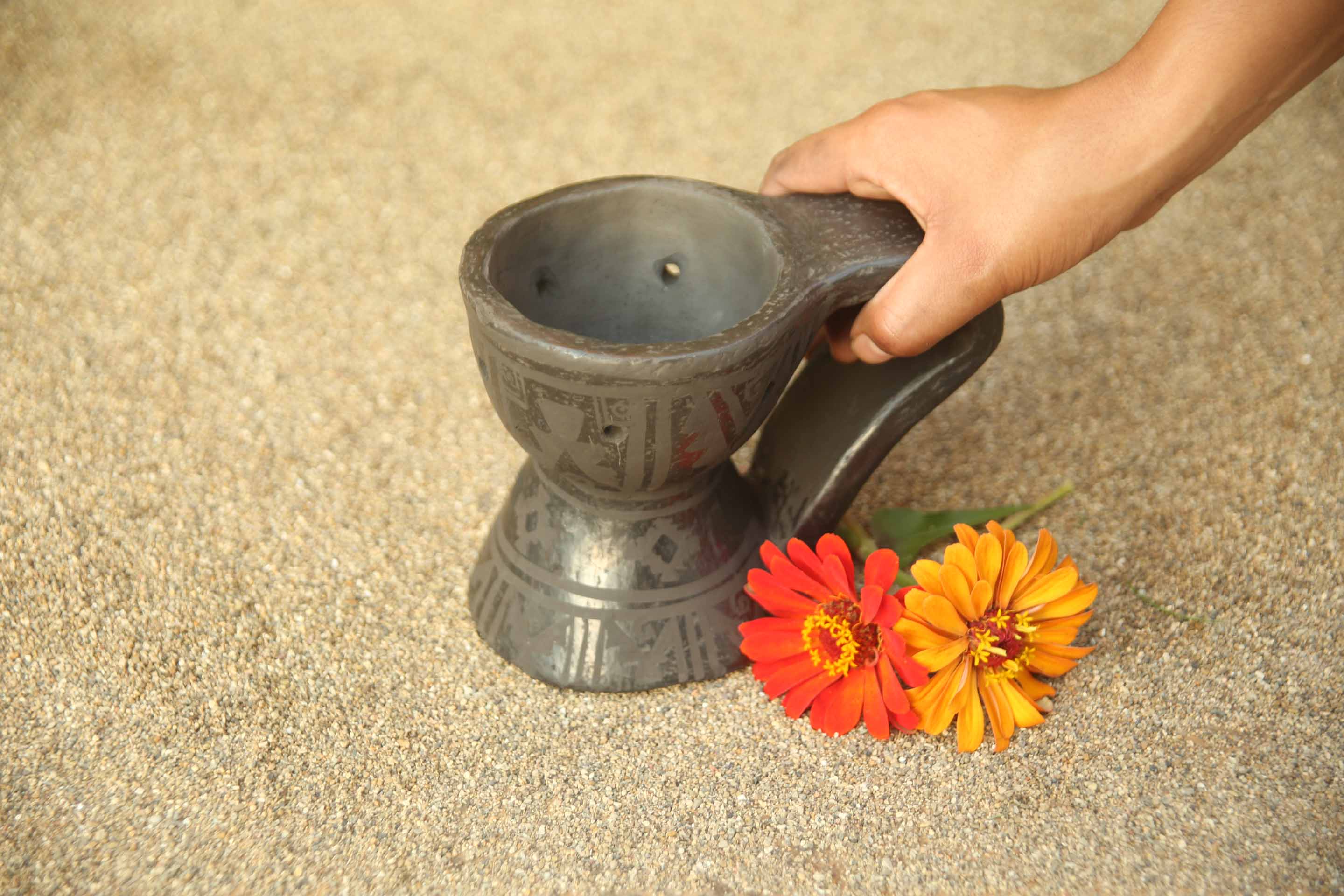 Hand Painted Incense burner Intertribal Design on Black Pottery - First ...