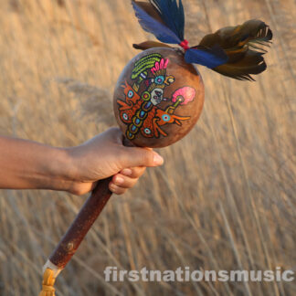 Ancient painted Aztec Rattle Papalotzin fire butterfly