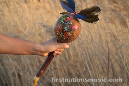 Ancient painted Aztec Rattle Papalotzin fire butterfly