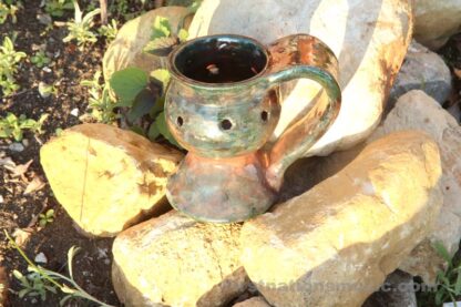 Hand Painted Incense burner Metallic Design on Copper Pottery - Image 3