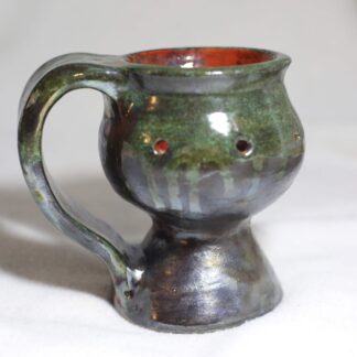 Medium Dark Green Clay Burner Handpainted-Pottery Dotted Design