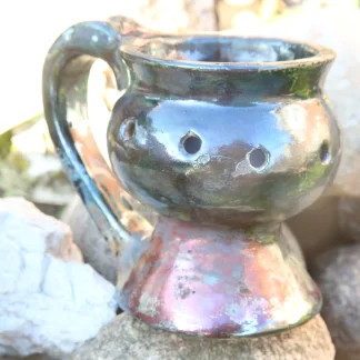 Medium Forest Green And Copper Clay Burner Handpainted-Pottery Dotted Design